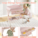INFANS Baby Changing Table with Wheels, Portable Folding Diaper Station Nursery Organizer with Safety Belt