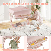 INFANS Baby Changing Table with Wheels, Portable Folding Diaper Station Nursery Organizer with Safety Belt