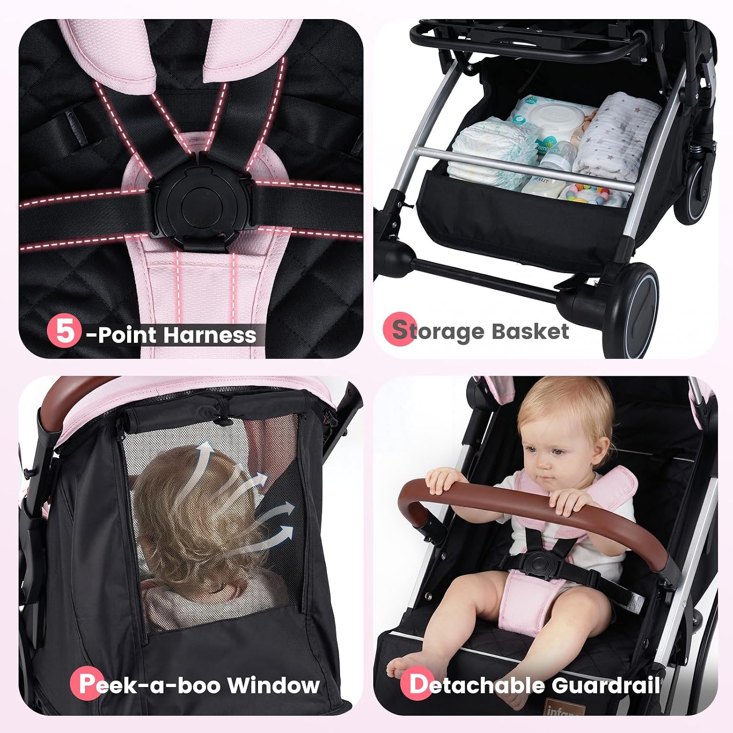 INFANS Lightweight Travel Stroller, Compact Airplane Baby Stroller with One-Hand Fold, Recline, Canopy, Suspension & Storage