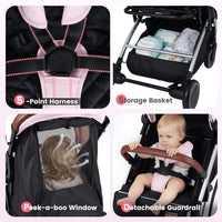 INFANS Lightweight Travel Stroller, Compact Airplane Baby Stroller with One-Hand Fold, Recline, Canopy, Suspension & Storage