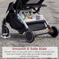 INFANS Lightweight Travel Stroller, Compact Airplane Baby Stroller with One-Hand Fold, Recline, Canopy, Suspension & Storage