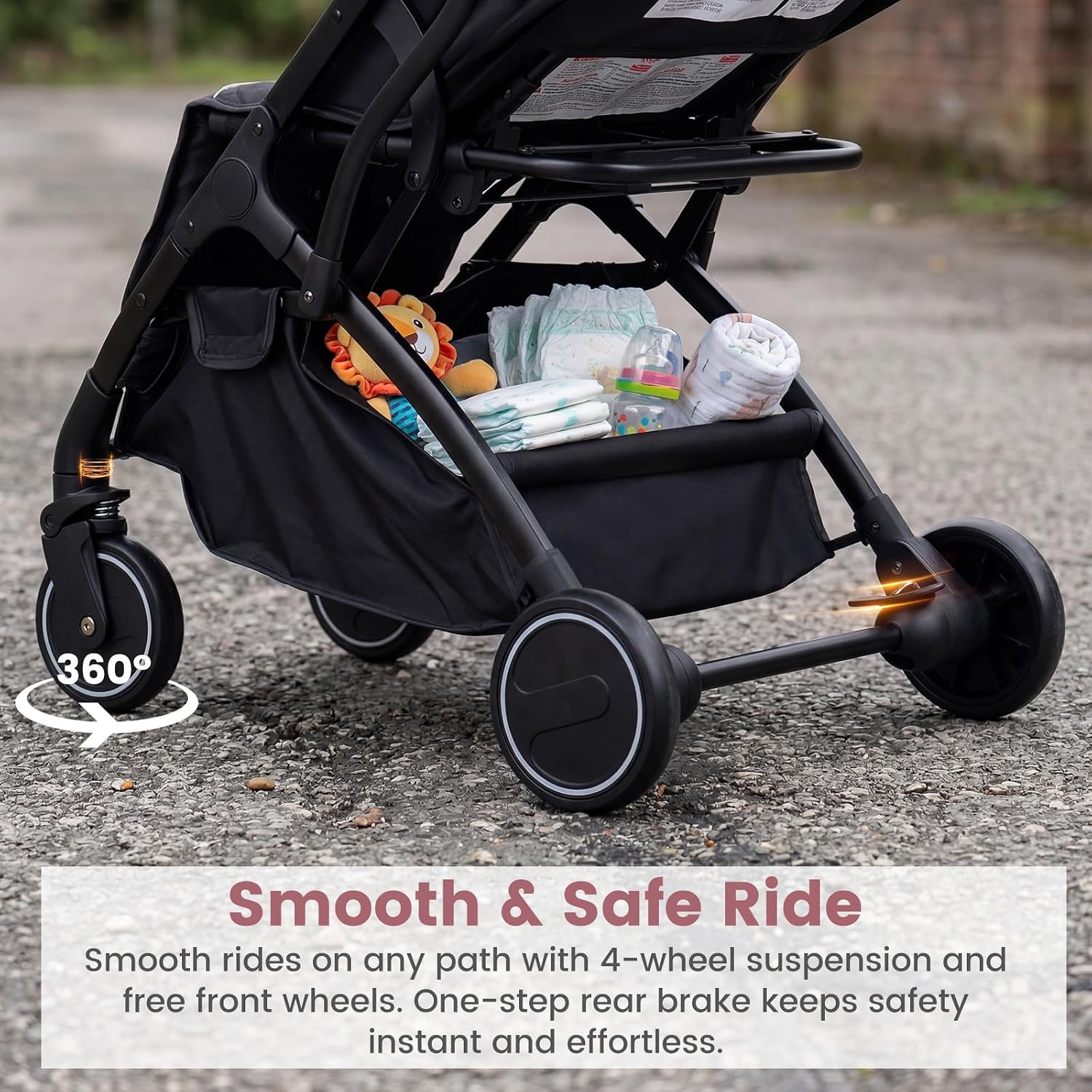 INFANS Lightweight Travel Stroller, Compact Airplane Baby Stroller with One-Hand Fold, Recline, Canopy, Suspension & Storage