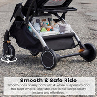 INFANS Lightweight Travel Stroller, Compact Airplane Baby Stroller with One-Hand Fold, Recline, Canopy, Suspension & Storage