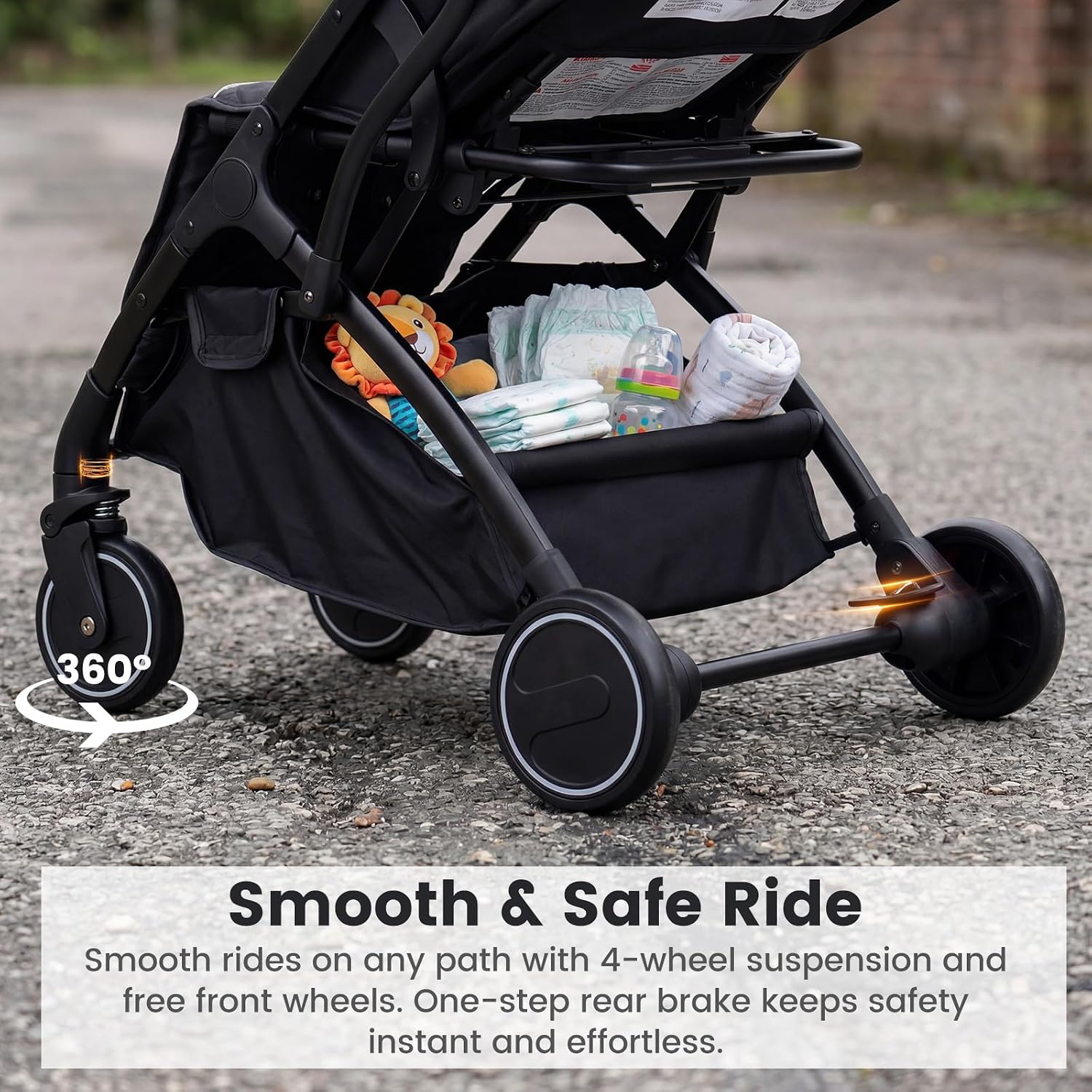 INFANS Lightweight Travel Stroller, Compact Airplane Baby Stroller with One-Hand Fold, Recline, Canopy, Suspension & Storage