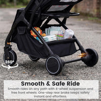 INFANS Lightweight Travel Stroller, Compact Airplane Baby Stroller with One-Hand Fold, Recline, Canopy, Suspension & Storage