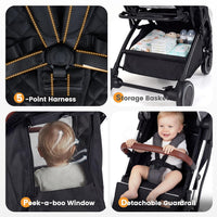 INFANS Lightweight Travel Stroller, Compact Airplane Baby Stroller with One-Hand Fold, Recline, Canopy, Suspension & Storage