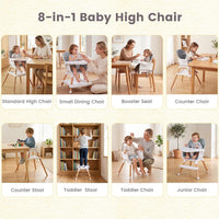 INFANS Wooden 8 in 1 Baby High Chair, Convertible to Booster Seat Counter Stool