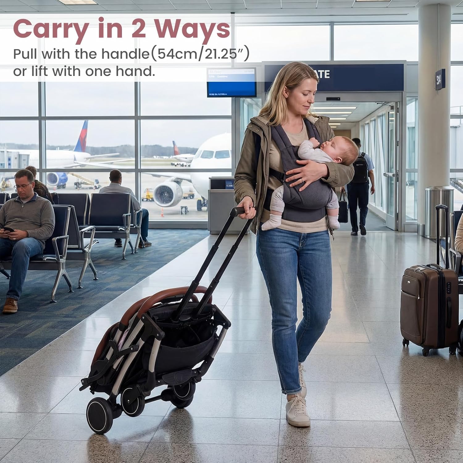 INFANS Lightweight Travel Stroller, Compact Airplane Baby Stroller with One-Hand Fold, Recline, Canopy, Suspension & Storage