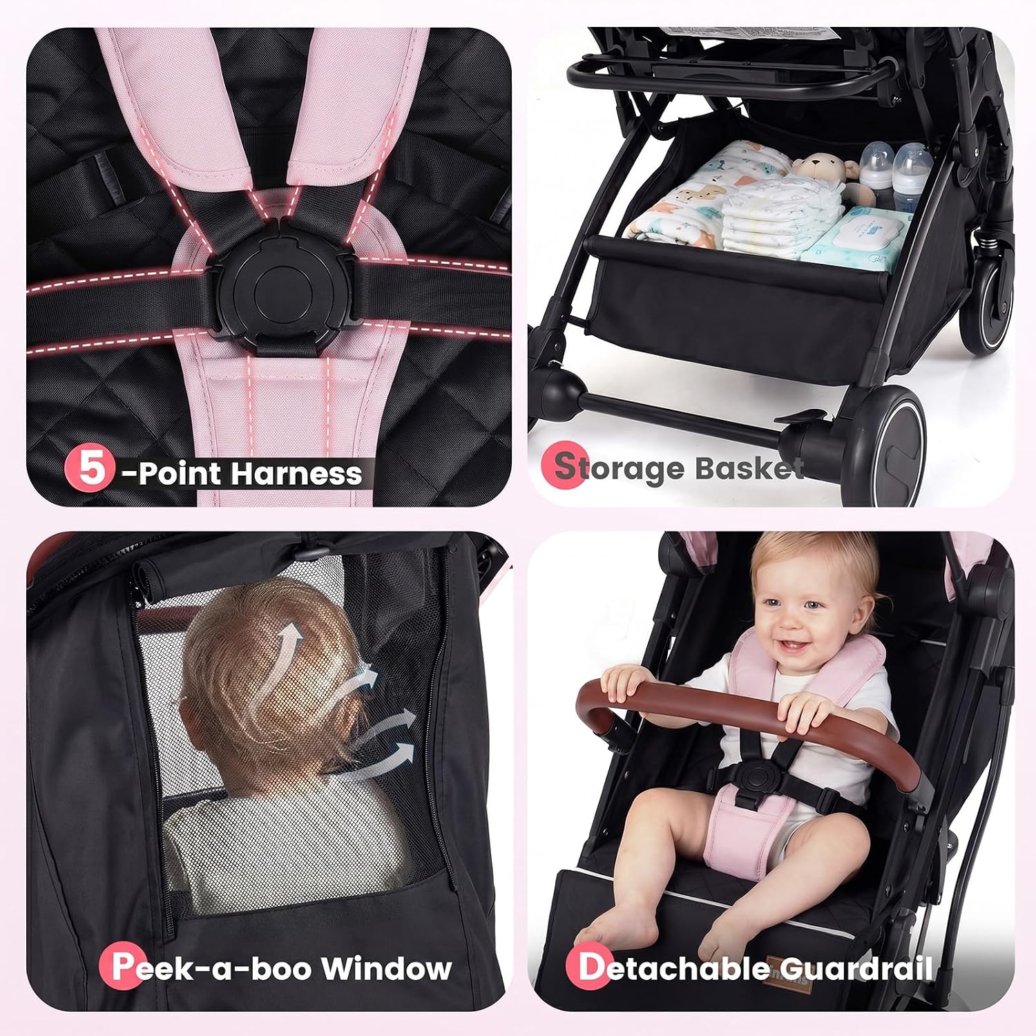 INFANS Lightweight Travel Stroller, Compact Airplane Baby Stroller with One-Hand Fold, Recline, Canopy, Suspension & Storage