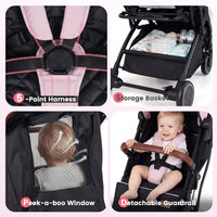 INFANS Lightweight Travel Stroller, Compact Airplane Baby Stroller with One-Hand Fold, Recline, Canopy, Suspension & Storage