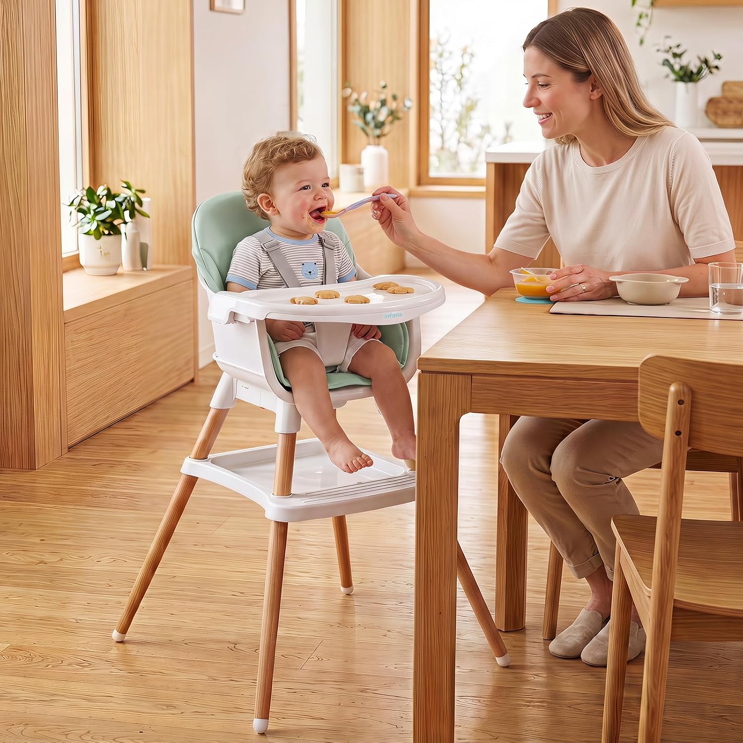 INFANS Wooden 8 in 1 Baby High Chair, Convertible to Booster Seat Counter Stool