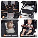 INFANS Lightweight Travel Stroller, Compact Airplane Baby Stroller with One-Hand Fold, Recline, Canopy, Suspension & Storage
