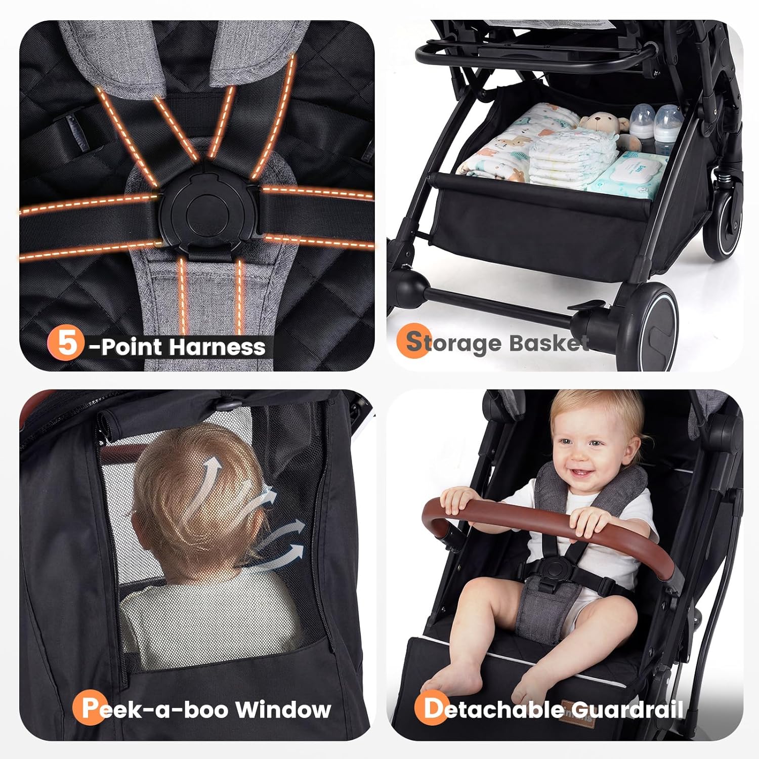 INFANS Lightweight Travel Stroller, Compact Airplane Baby Stroller with One-Hand Fold, Recline, Canopy, Suspension & Storage