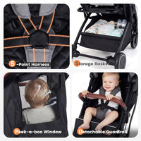 INFANS Lightweight Travel Stroller, Compact Airplane Baby Stroller with One-Hand Fold, Recline, Canopy, Suspension & Storage