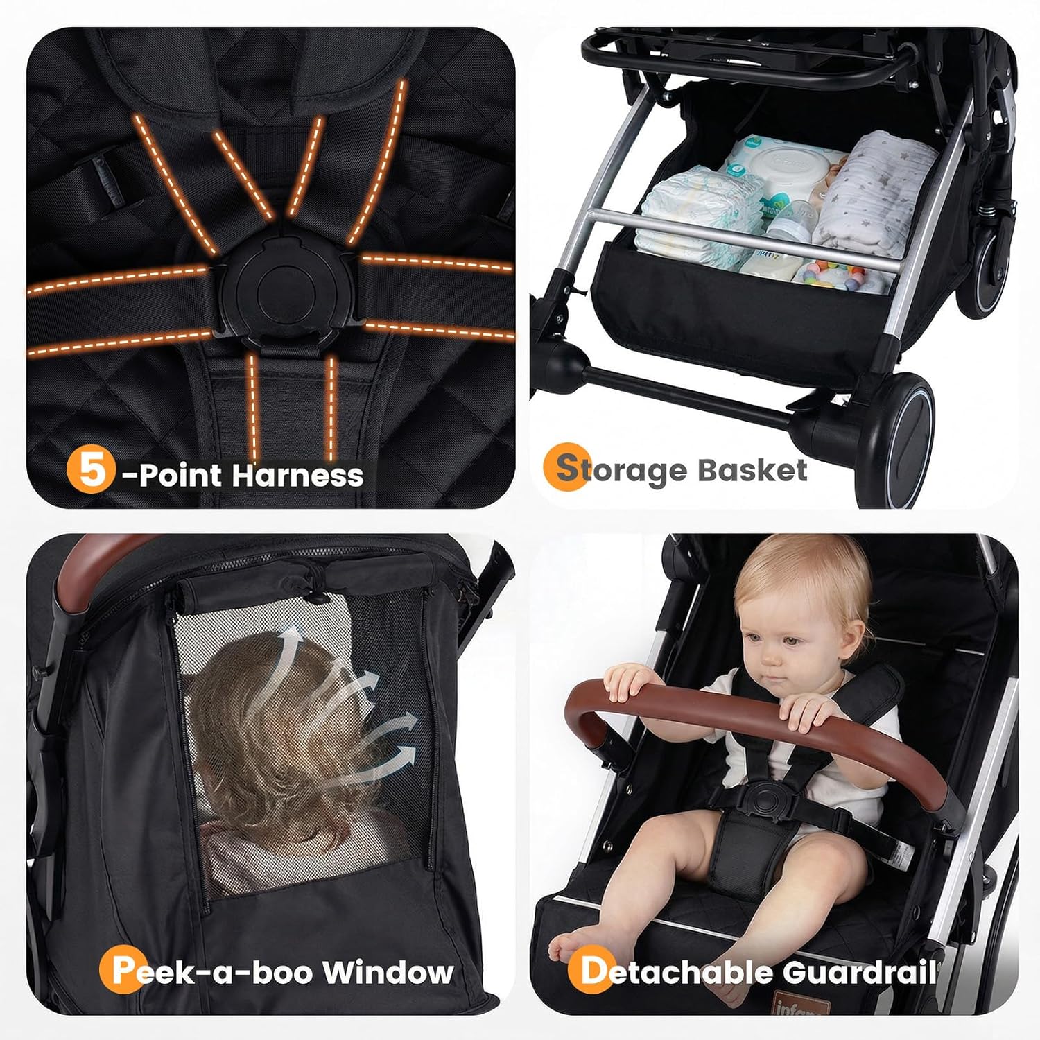 INFANS Lightweight Travel Stroller, Compact Airplane Baby Stroller with One-Hand Fold, Recline, Canopy, Suspension & Storage