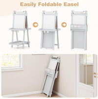 INFANS Easel for Kids, 3 in 1 Adjustable Painting Art Board, Foldable Double-Sided Wooden Drawing Chalkboard Magnetic Whiteboard with Paper Roll, Storage Rack, Cups for Boy Girls