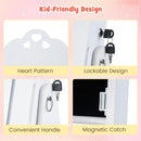 INFANS Kids Jewelry Armoire Cabinet, 360° Swivel Lockable Standing Makeup Organizer with Interior Lights, Rotatable Full-Length LED Vanity Mirror with Foldable Fabric Drawer for Girls