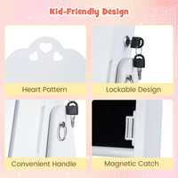 INFANS Kids Jewelry Armoire Cabinet, 360° Swivel Lockable Standing Makeup Organizer with Interior Lights, Rotatable Full-Length LED Vanity Mirror with Foldable Fabric Drawer for Girls