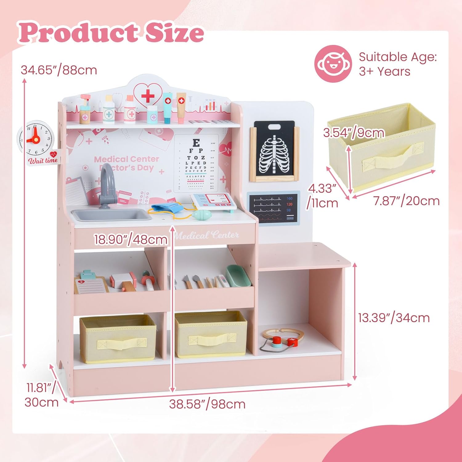 INFANS Kids Doctor Playset, Wooden Pretend Medical Station Activity Center Toy Set with 26 Interactive Veterinarian Accessories, Nurse Uniform X-Ray Film Stethoscope ECG Monitor for Toddler