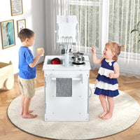 INFANS 2 in 1 Kids Play Kitchen and Restaurant, Double Sided Toddler Wooden Pretend Cooking Set with Stove Sink Microwave Storage Cabinet, Simulation Kitchen Toy Set for Boys Girls