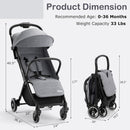 INFANS Ultra-Compact Fold Airplane Ready Travel Stroller, One-Hand Gravity Fold Near Flat Recline Seat