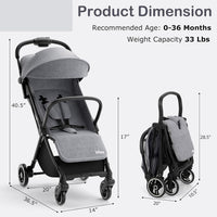 INFANS Ultra-Compact Fold Airplane Ready Travel Stroller, One-Hand Gravity Fold Near Flat Recline Seat