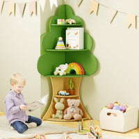 INFANS Tree Kids Bookshelf, Wood 5-Tier Corner Bookcase, Baby Montessori Shelf Rack Children's Bookcase