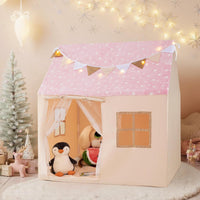 INFANS Kids Play Tent with Fluorescent Roof Washable Mat Star Light Colorful Flag Windows, Anti-Trip Large Playhouse Toys