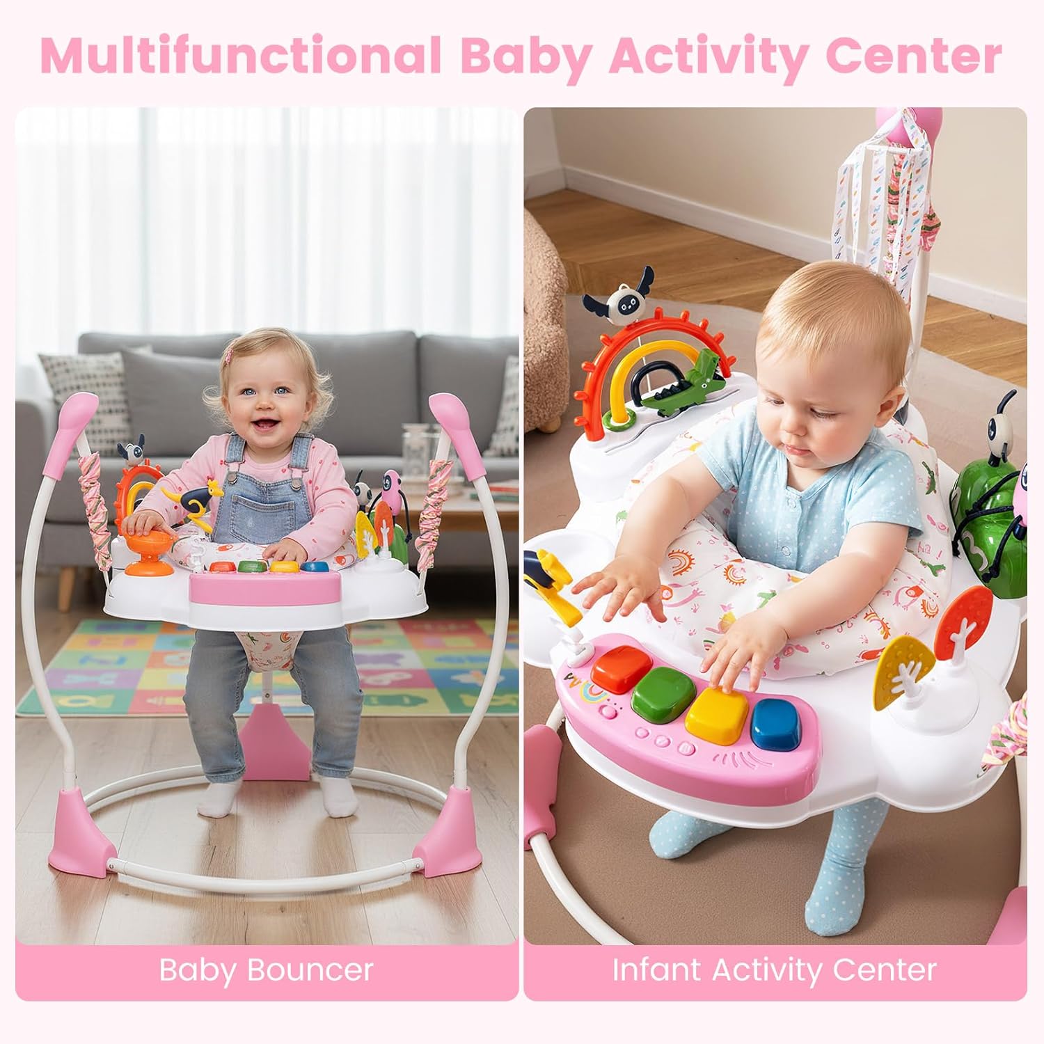 INFANS Baby Activity Center Jumper with Music, Light, Interactive Toys, 360°Rotating Seat, 3 Heights for 6+ Months