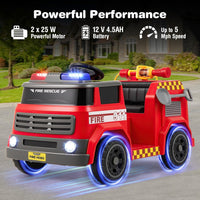 INFANS 12V Ride on Fire Truck with Water Gun, Tank, Megaphone, Siren, Alarm Lamps, Shovel, Remote Control, Music, Aged 3+ Years