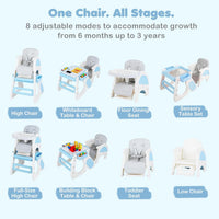 INFANS 8-in-1 Baby High Chair - Table & Chair Convertible, Whiteboard & Block Top for Dining Studying Playing