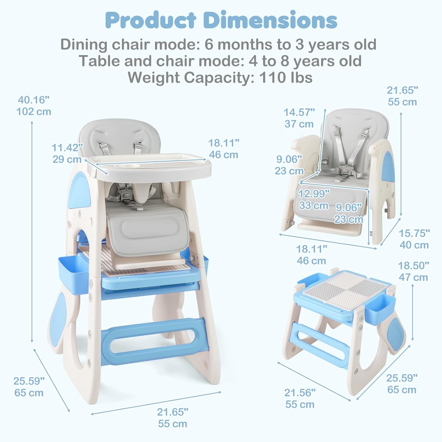INFANS 8-in-1 Baby High Chair - Table & Chair Convertible, Whiteboard & Block Top for Dining Studying Playing