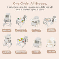INFANS 8-in-1 Baby High Chair - Table & Chair Convertible, Whiteboard & Block Top for Dining Studying Playing