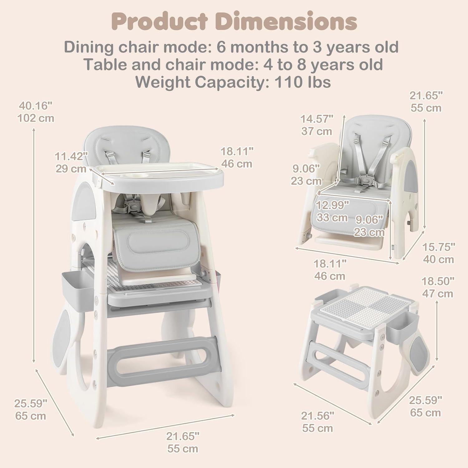 INFANS 8-in-1 Baby High Chair - Table & Chair Convertible, Whiteboard & Block Top for Dining Studying Playing