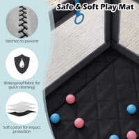 INFANS 74" x 62" Baby Playpen with Soft Mat, Basketball Hoop, 2 Soccer Goals, 4 Handles & 50 Ocean Balls