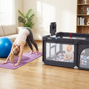 INFANS 74" x 62" Baby Playpen with Soft Mat, Basketball Hoop, 2 Soccer Goals, 4 Handles & 50 Ocean Balls
