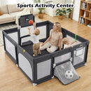 INFANS 74" x 62" Baby Playpen with Soft Mat, Basketball Hoop, 2 Soccer Goals, 4 Handles & 50 Ocean Balls