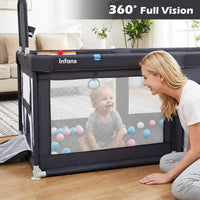 INFANS 74" x 62" Baby Playpen with Soft Mat, Basketball Hoop, 2 Soccer Goals, 4 Handles & 50 Ocean Balls