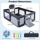 INFANS 74" x 62" Baby Playpen with Soft Mat, Basketball Hoop, 2 Soccer Goals, 4 Handles & 50 Ocean Balls