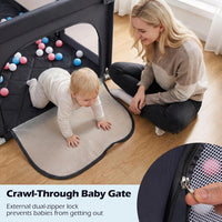 INFANS 74" x 62" Baby Playpen with Soft Mat, Basketball Hoop, 2 Soccer Goals, 4 Handles & 50 Ocean Balls