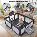 INFANS 74" x 62" Baby Playpen with Soft Mat, Basketball Hoop, 2 Soccer Goals, 4 Handles & 50 Ocean Balls
