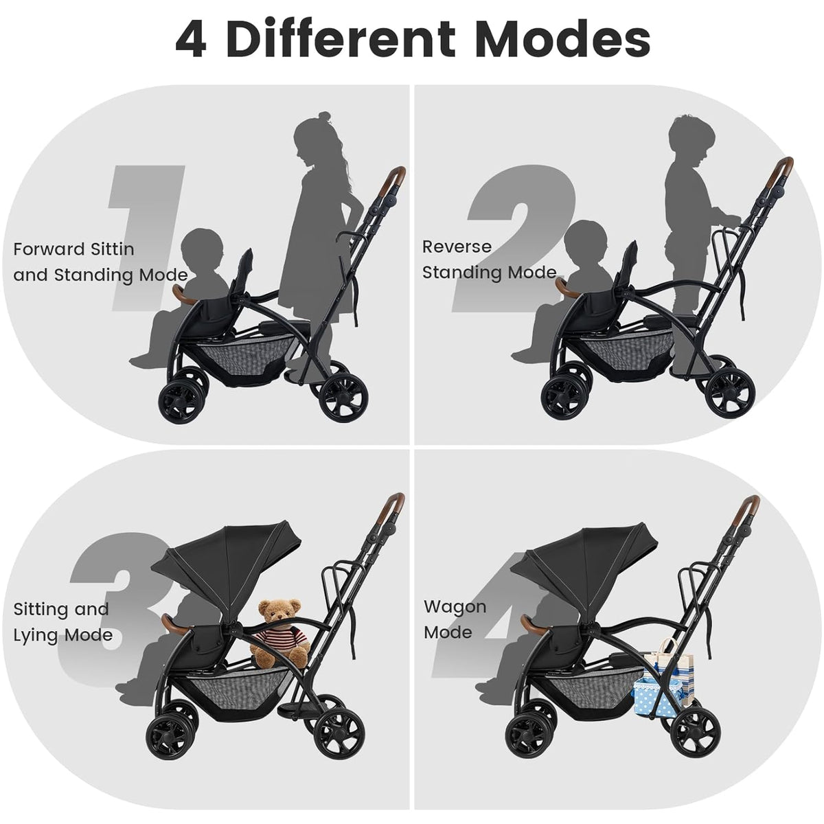 INFANS Double Stroller with Leather Handle, Front Seat 2-Position Recl ...