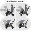 INFANS Double Stroller with Leather Handle, Front Seat 2-Position Recline, Dual Rear Brakes and Lockable Front Wheels