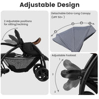 INFANS Double Stroller with Leather Handle, Front Seat 2-Position Recline, Dual Rear Brakes and Lockable Front Wheels
