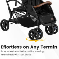 INFANS Double Stroller with Leather Handle, Front Seat 2-Position Recline, Dual Rear Brakes and Lockable Front Wheels