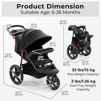 INFANS Jogging Stroller, Jogger Travel System with Shock Absorbing Suspension Dining Plate Cup Holder
