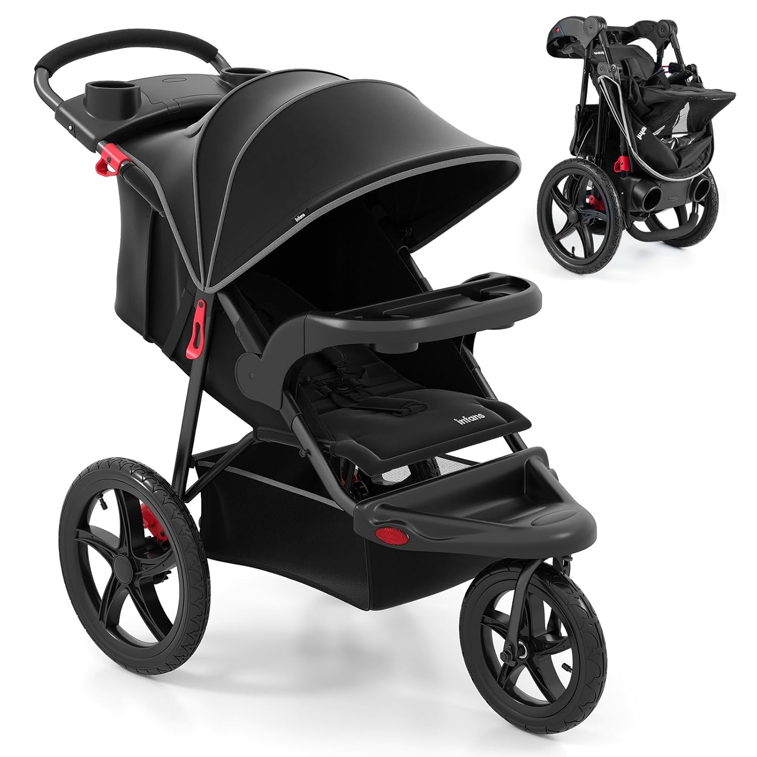 INFANS Jogging Stroller, Jogger Travel System with Shock Absorbing Suspension Dining Plate Cup Holder