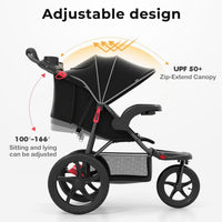 INFANS Jogging Stroller, Jogger Travel System with Shock Absorbing Suspension Dining Plate Cup Holder