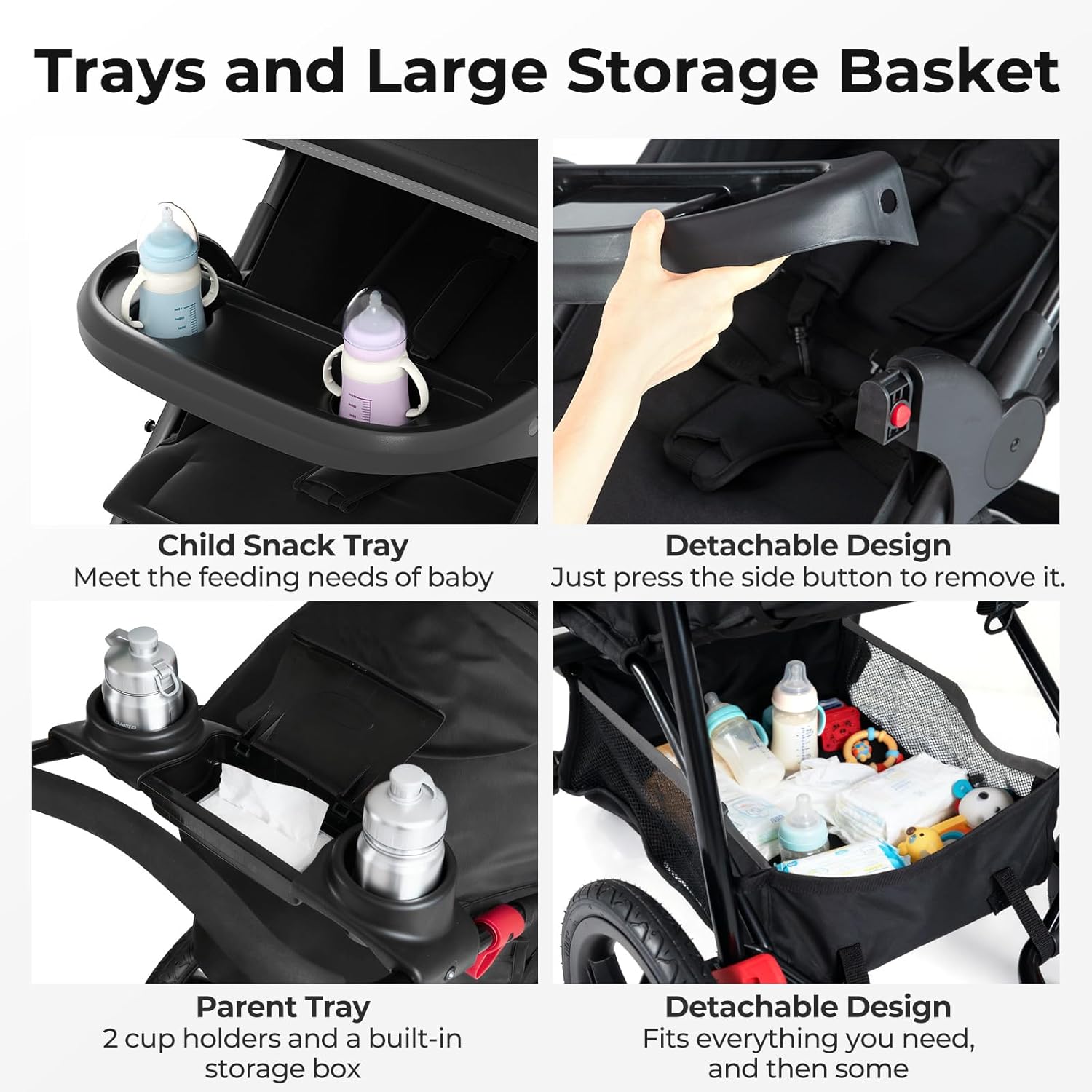 INFANS Jogging Stroller, Jogger Travel System with Shock Absorbing Suspension Dining Plate Cup Holder