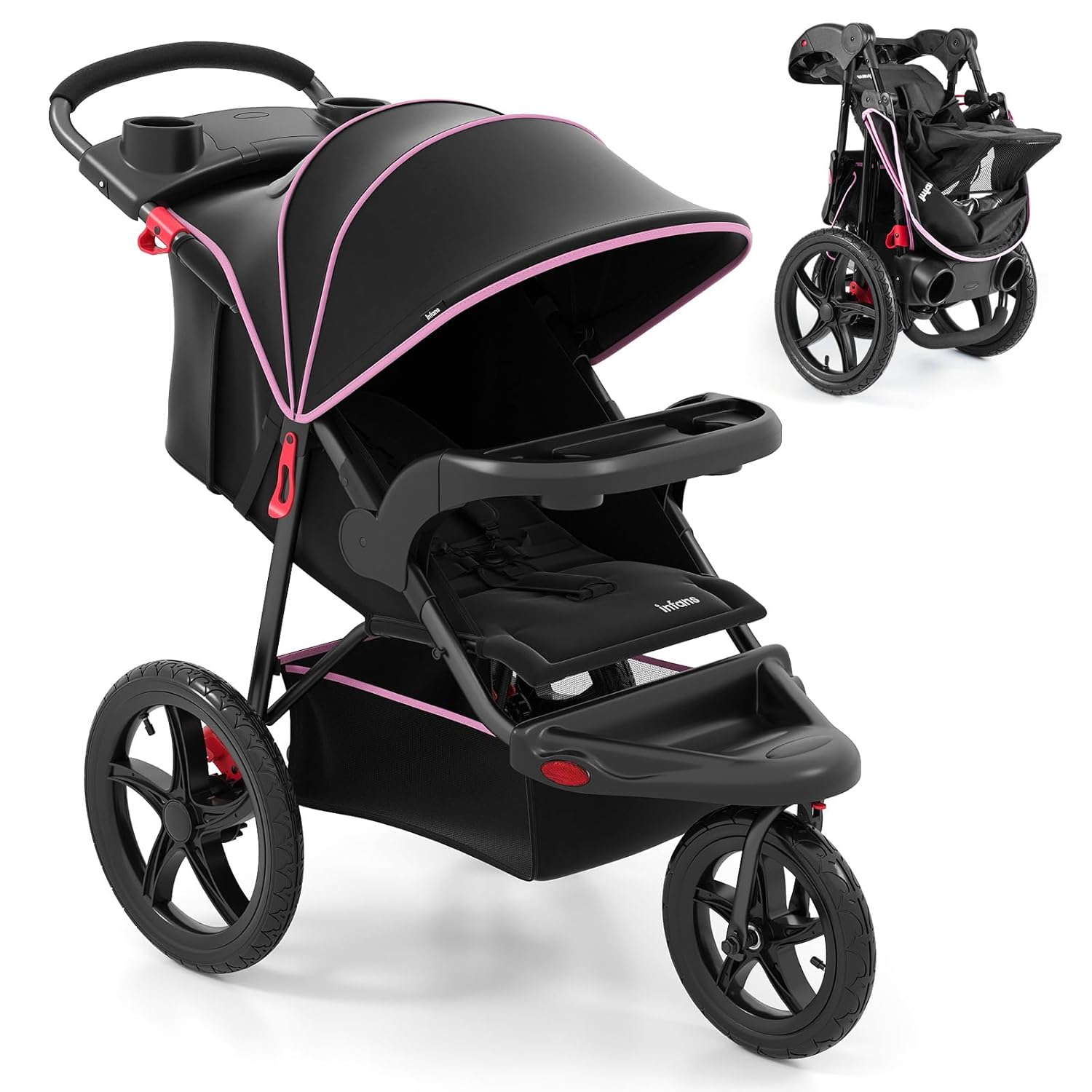 INFANS Jogging Stroller, Jogger Travel System with Shock Absorbing Suspension Dining Plate Cup Holder